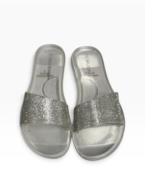 Wild Diva Silver Rhinestone Slide Sandals
